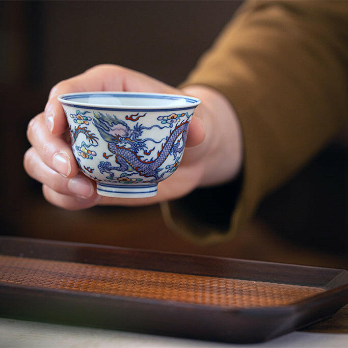 Shuang Long Xi Hai - Jing De Zhen Porcelain Teacup zycschina