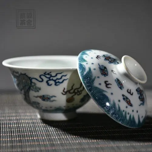 Shuang Long Chu Hai - Jing De Zhen Porcelain Gaiwan zycschina