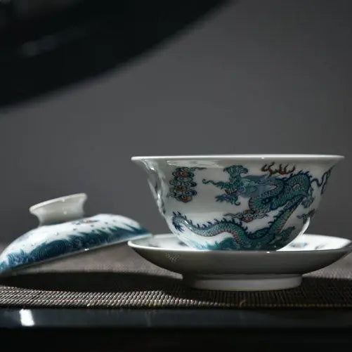 Shuang Long Chu Hai - Jing De Zhen Porcelain Gaiwan zycschina