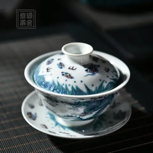 Shuang Long Chu Hai - Jing De Zhen Porcelain Gaiwan zycschina