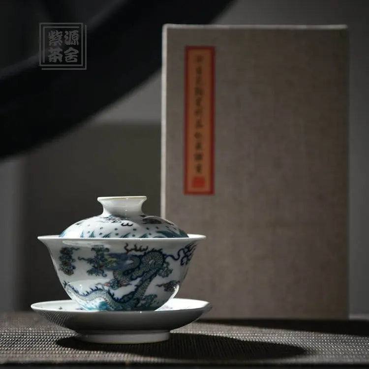 Shuang Long Chu Hai - Jing De Zhen Porcelain Gaiwan zycschina