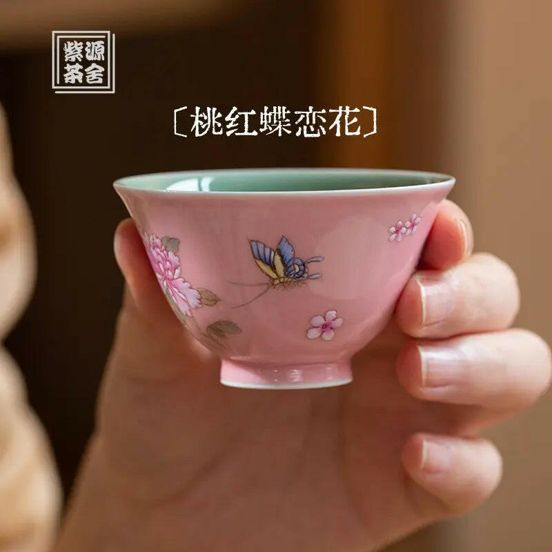 Tao Hong Die Lian Hua - Jing De Zhen Porcelain Teacup zycschina