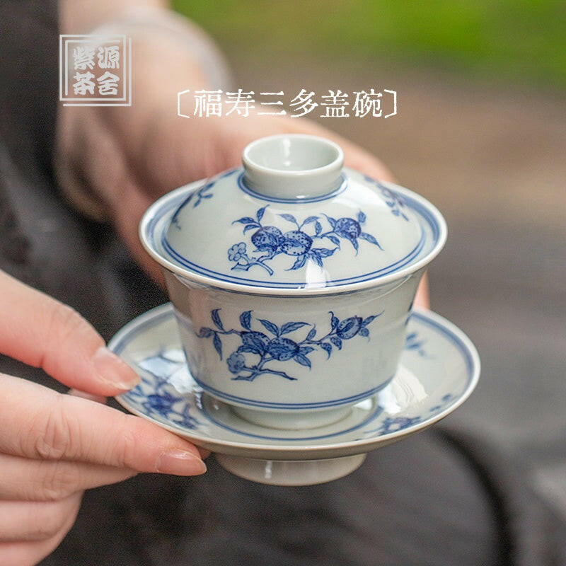 Fu Shou San Duo - Jing De Zhen Porcelain Gaiwan zycschina