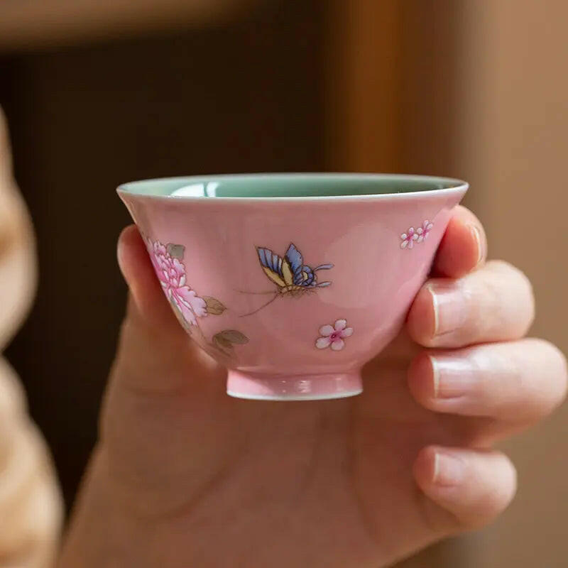 Tao Hong Die Lian Hua - Jing De Zhen Porcelain Teacup zycschina