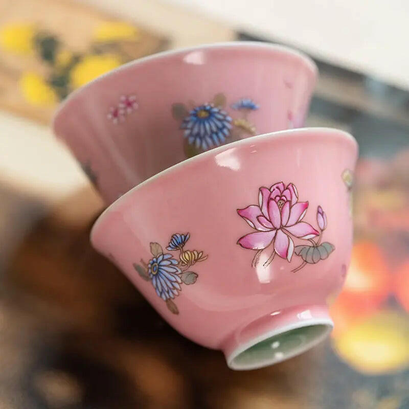 Tao Hong Die Lian Hua - Jing De Zhen Porcelain Teacup zycschina