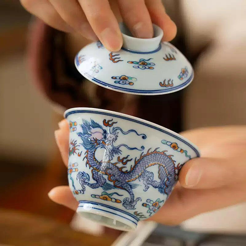 Shuang Long Xi Hai - Jing De Zhen Porcelain Gaiwan zycschina