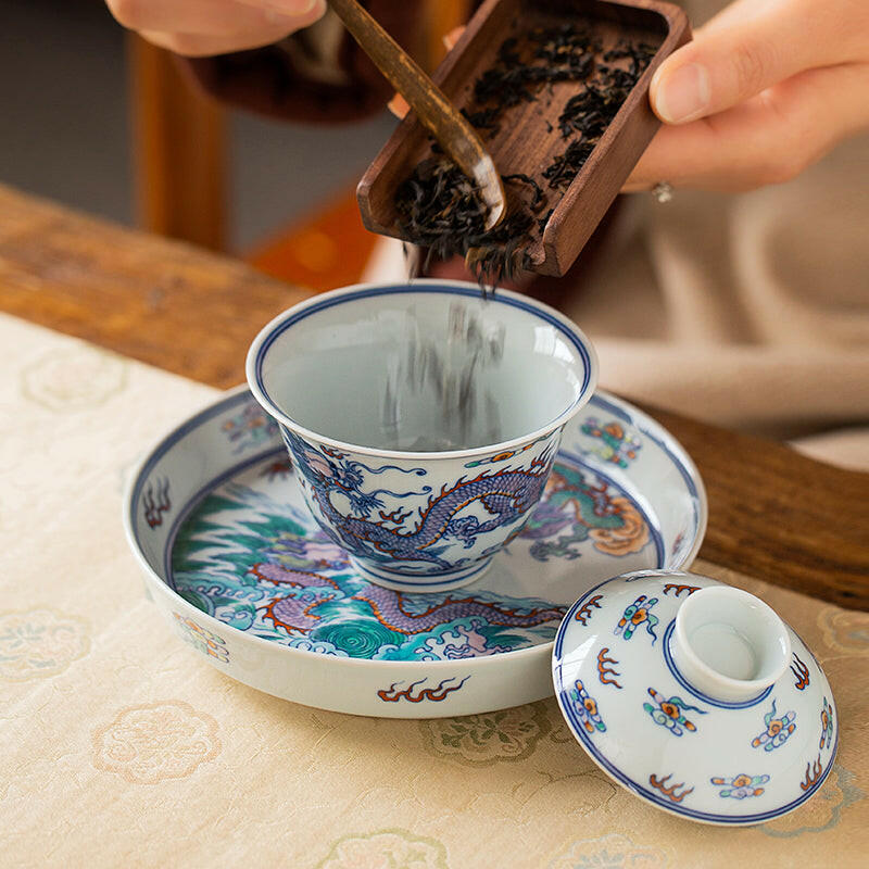 Shuang Long Xi Hai - Jing De Zhen Porcelain Gaiwan zycschina