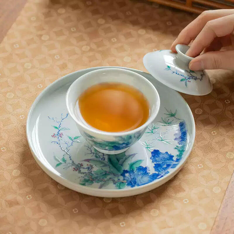 Tai Hu Shi Ba Jiao Cui Niao - Jing De Zhen Porcelain Gaiwan zycschina