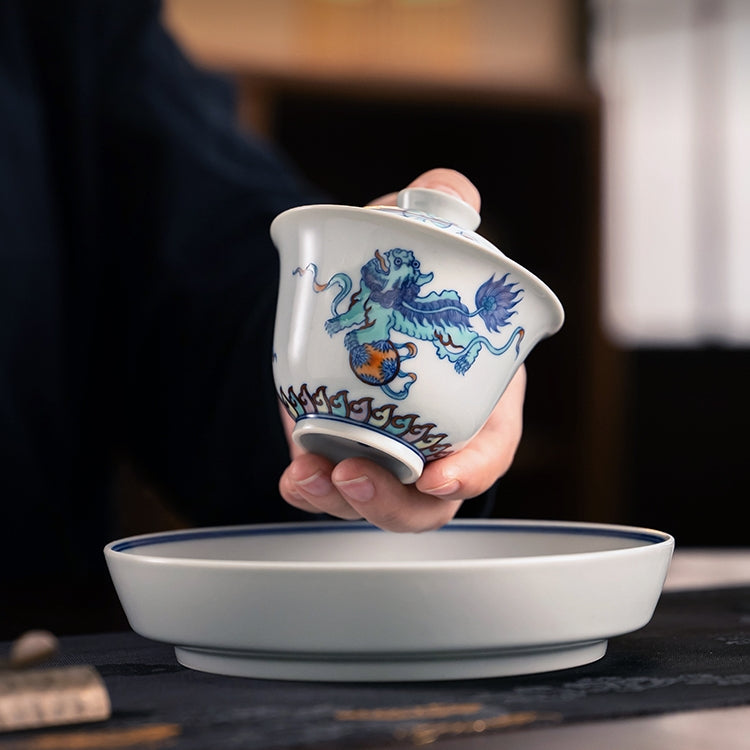 Shi Zi Xiu Qiu - Jing De Zhen Porcelain Gaiwan zycschina