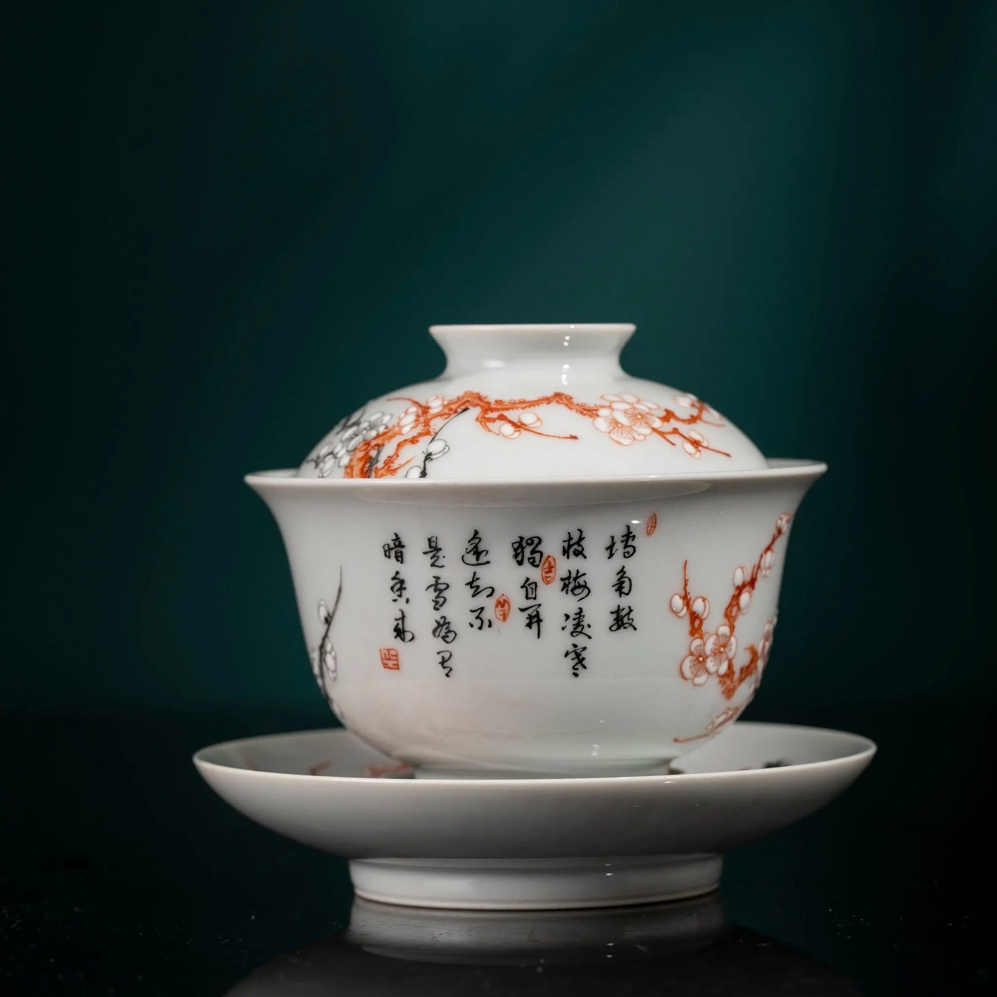 Fan Hong Mei Kai Wu Fu 200cc - Jing De Zhen Porcelain Gaiwan zycschina