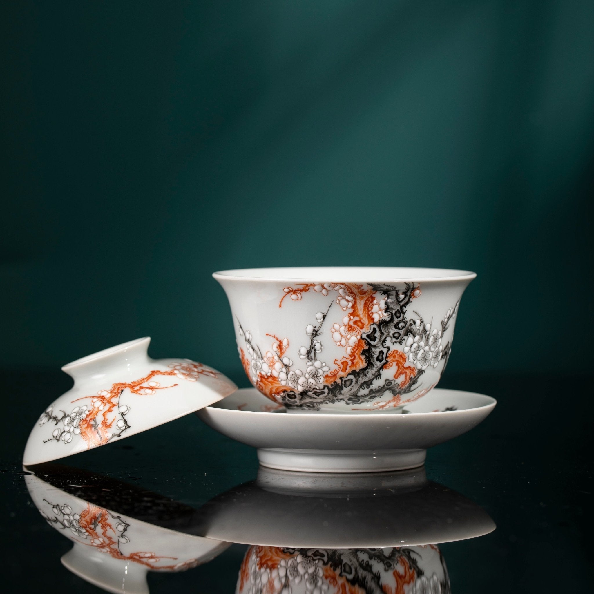 Fan Hong Mei Kai Wu Fu 200cc - Jing De Zhen Porcelain Gaiwan - zycs_China