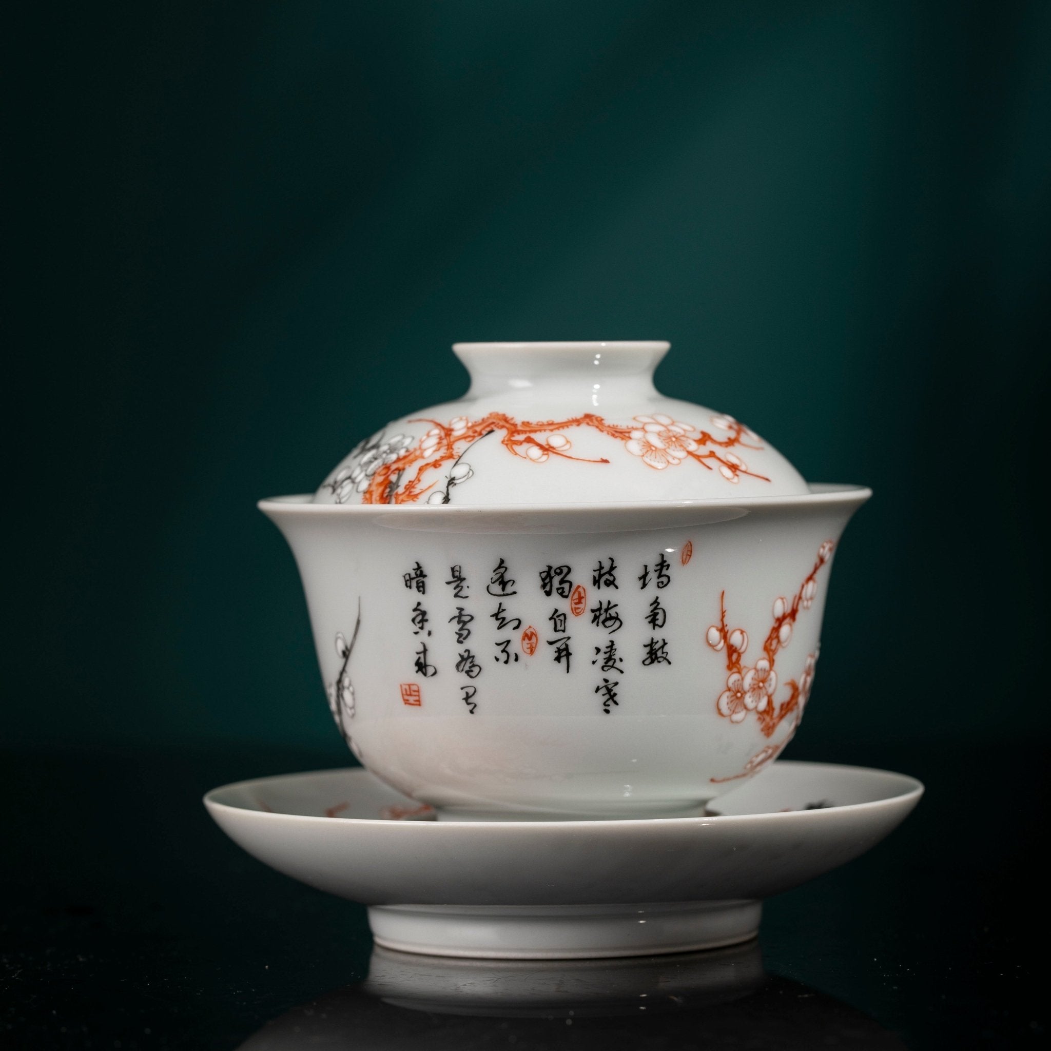Fan Hong Mei Kai Wu Fu 200cc - Jing De Zhen Porcelain Gaiwan - zycs_China