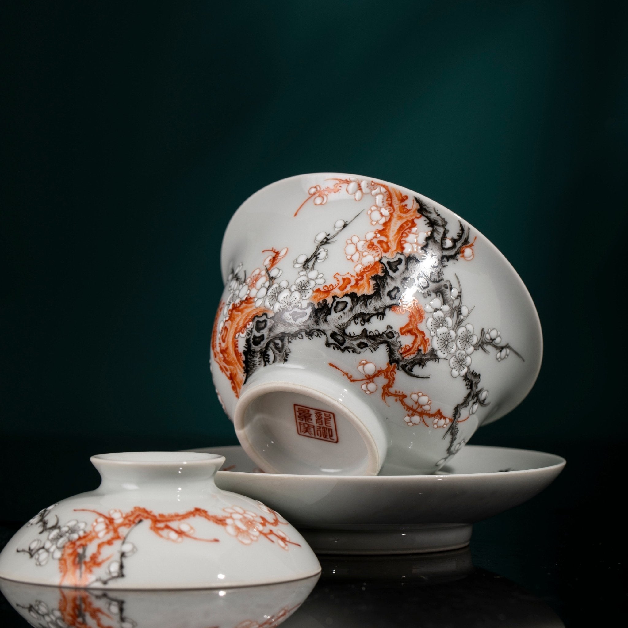 Fan Hong Mei Kai Wu Fu 200cc - Jing De Zhen Porcelain Gaiwan - zycs_China
