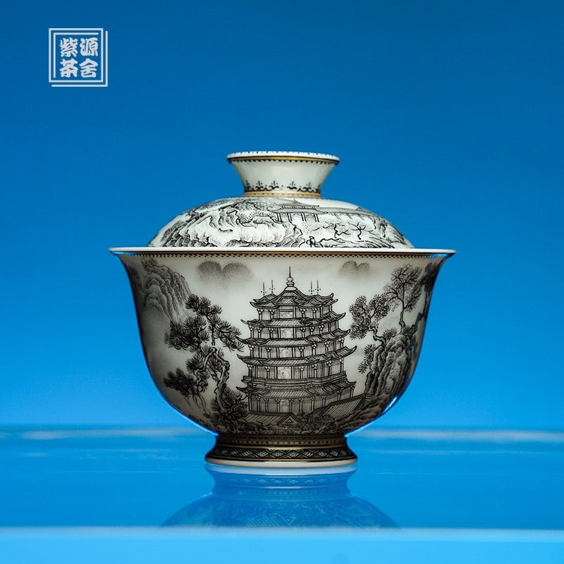 Lou Ge Shan Shui 140cc - Jing De Zhen Porcelain Gaiwan - zycs_China