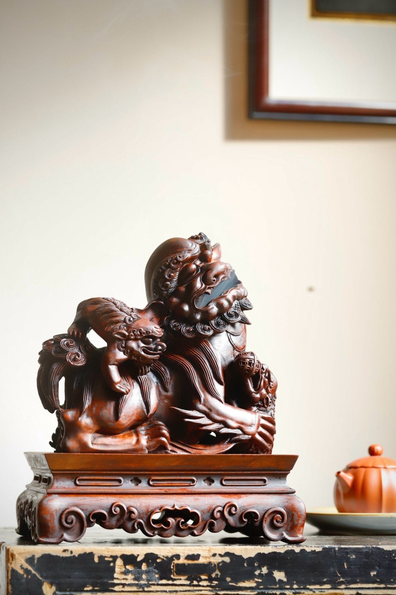 Shi Zi Xiu Qiu - Wood Sculpture - zycs_China