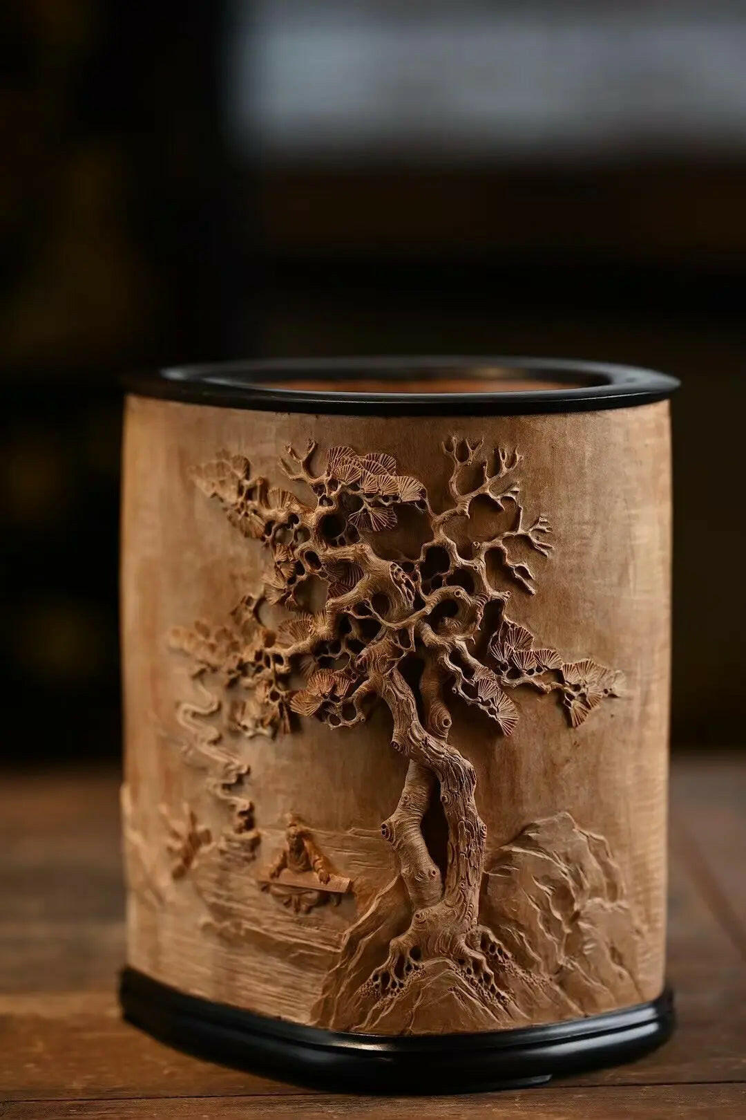 Song Xia Fu Qin · Pen holder - Wood Sculpture - zycs_China