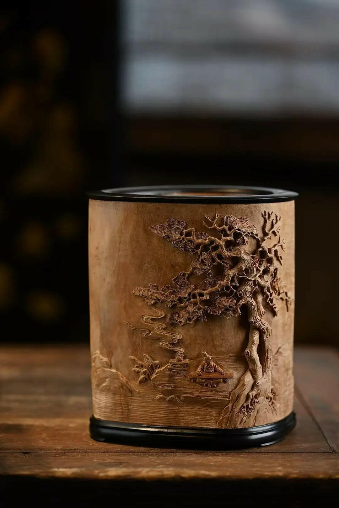 Song Xia Fu Qin · Pen holder - Wood Sculpture - zycs_China