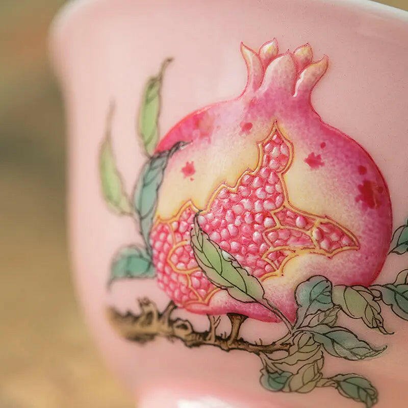 Tao Hong Shi Liu - Jing De Zhen Porcelain Teacup - zycs_China - tea - teapot