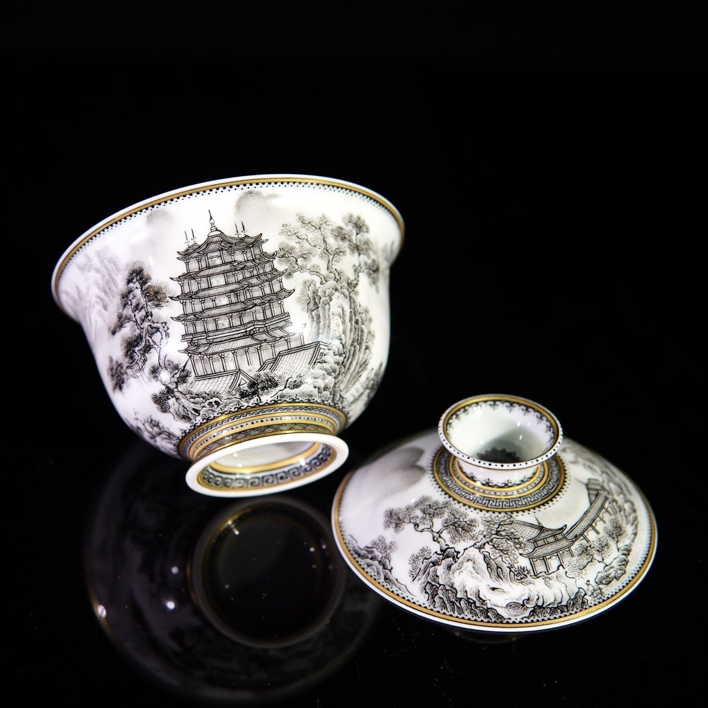 Ting Tai Lou Ge 130cc - Jing De Zhen Porcelain Gaiwan - zycs_China