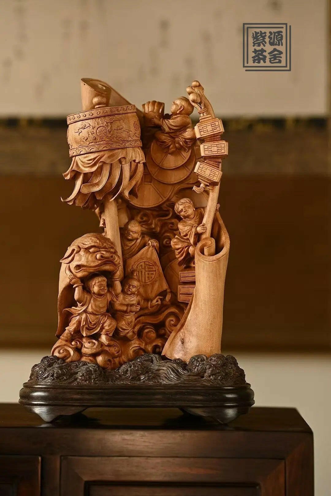 Wu Zi Nao Chun Tu - Wood Sculpture - zycs_China
