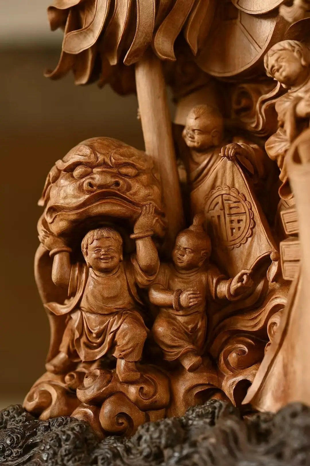 Wu Zi Nao Chun Tu - Wood Sculpture - zycs_China