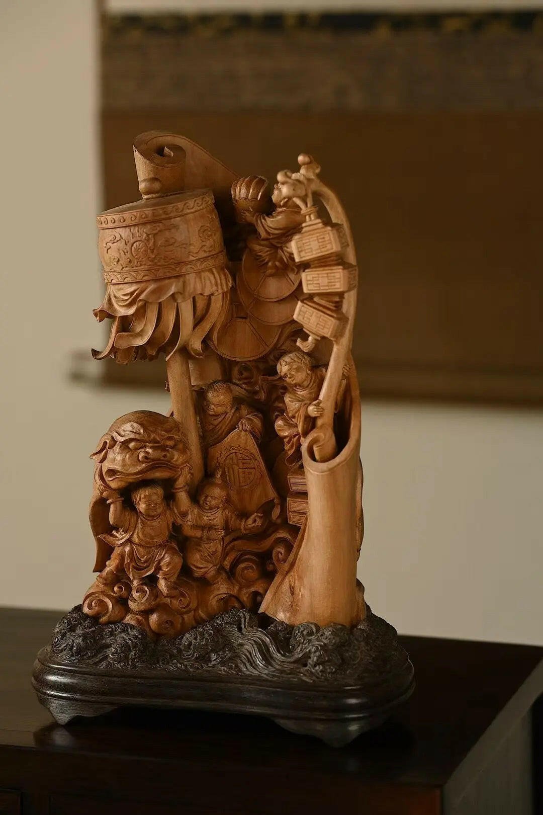 Wu Zi Nao Chun Tu - Wood Sculpture - zycs_China