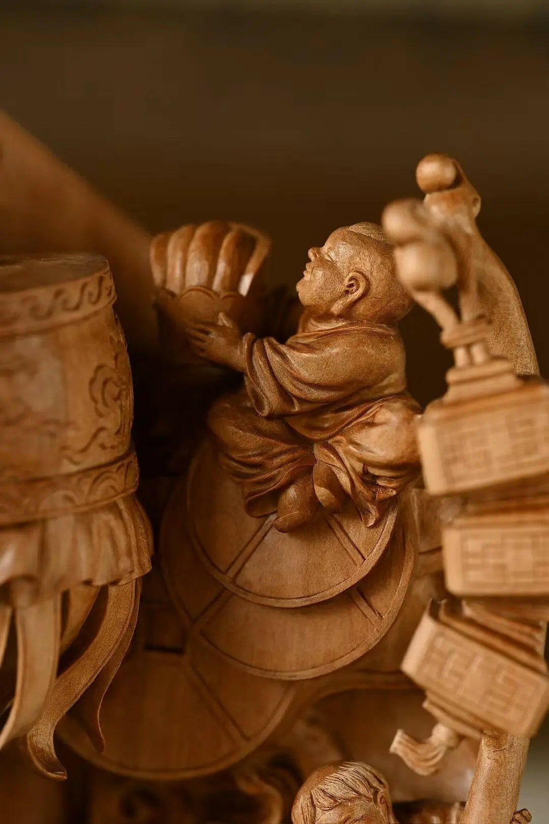 Wu Zi Nao Chun Tu - Wood Sculpture - zycs_China